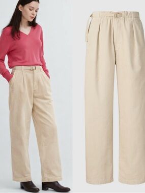 Uniqlo U Belted Wide Leg Corduroy Pants Size S